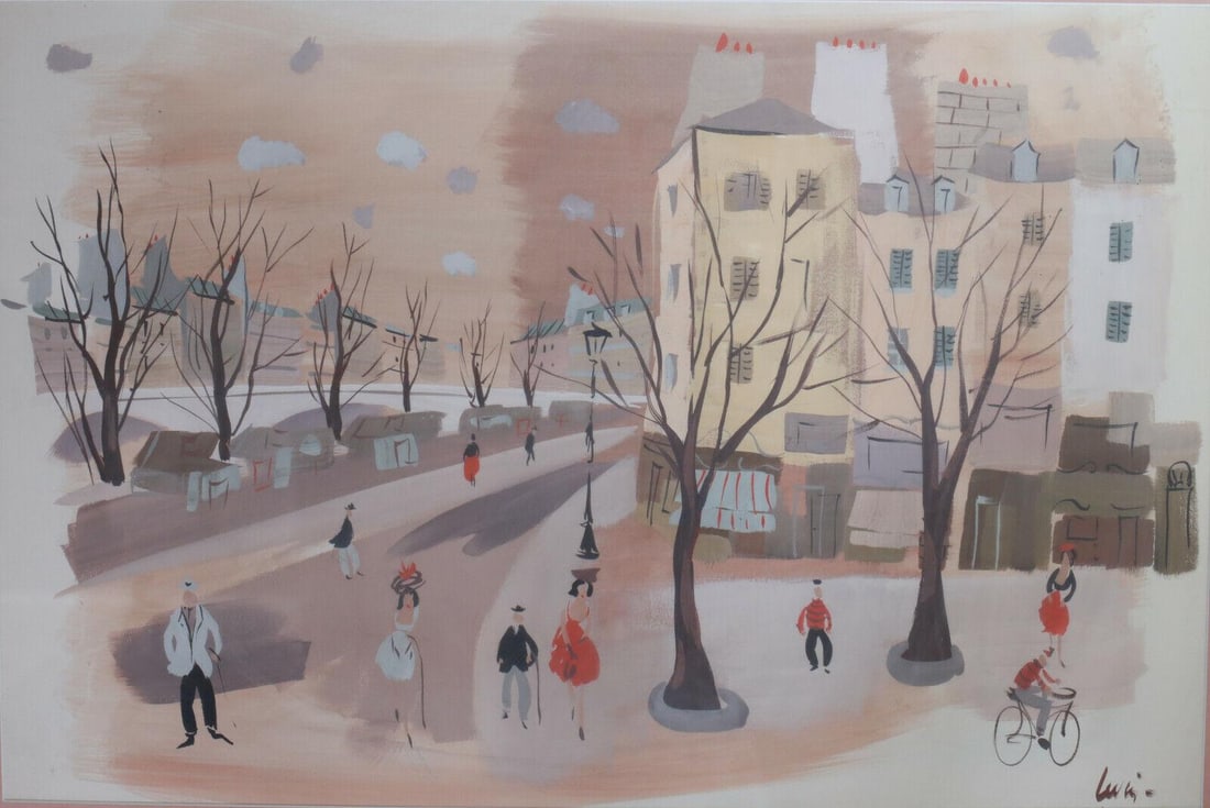 Charles Levier (French 1920-2003) Gouache Painting on paper, cityscape, signed: Charles Levier (French 1920-2003) Gouache Painting on paper, cityscape, signed lower right, gilt wood frame, glazed. Original write up on reverse. 15lbs Measurements: Approx. Painting image area 29 x