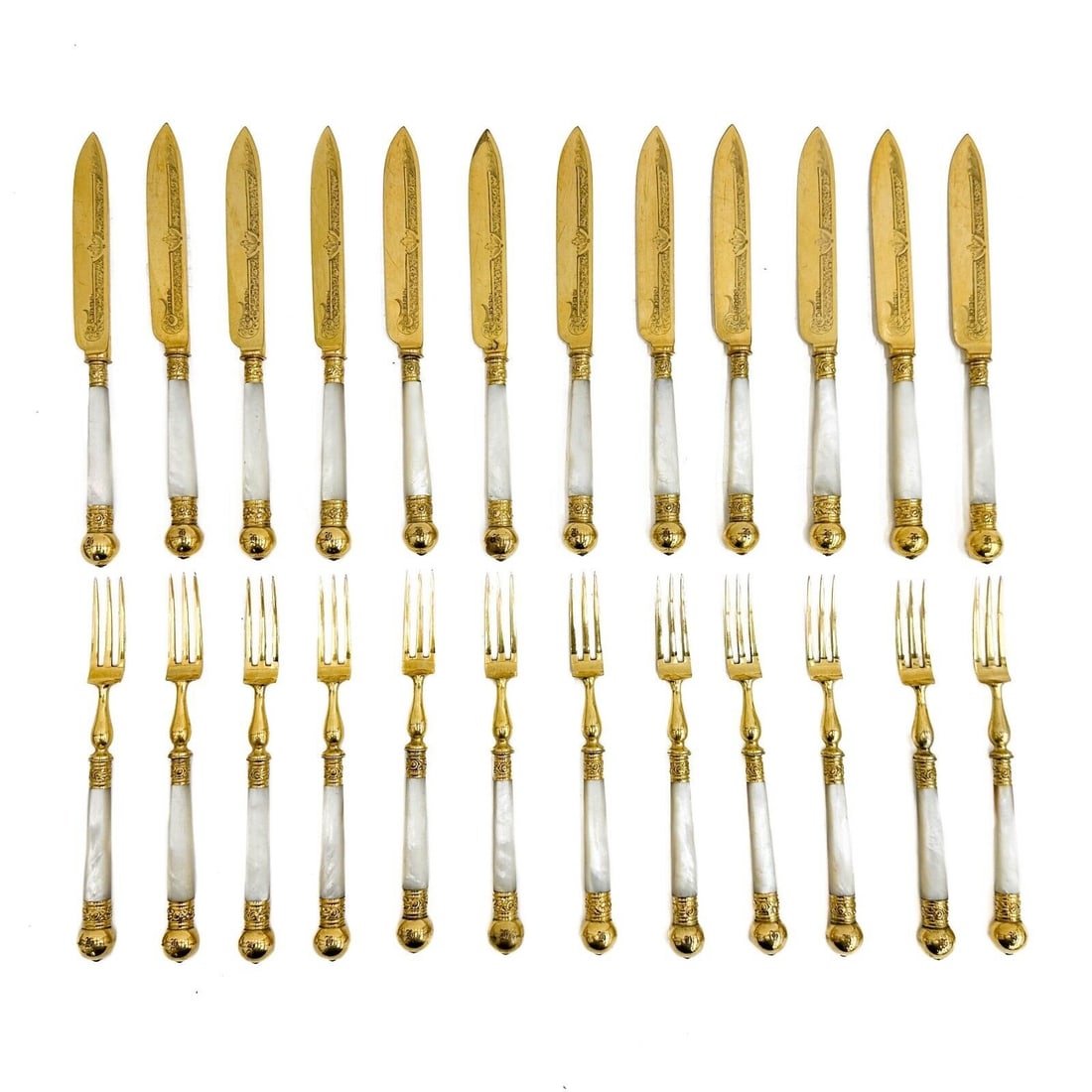24pc Martin Hall & Co Gilt Silverplate Mother of Pearl Fork & Knife Flatware Set (1 of 7)