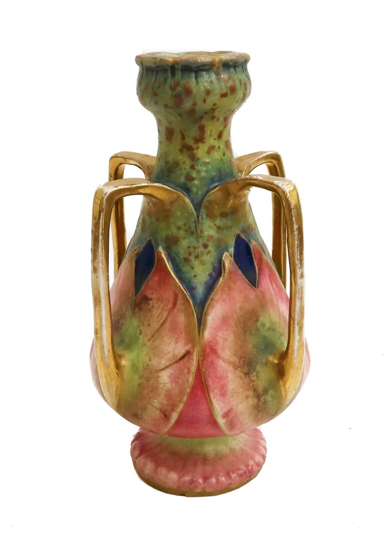 Amphora Austria Pottery 4 Handled Lotus Floral Vase circa 1900 (1 of 11)