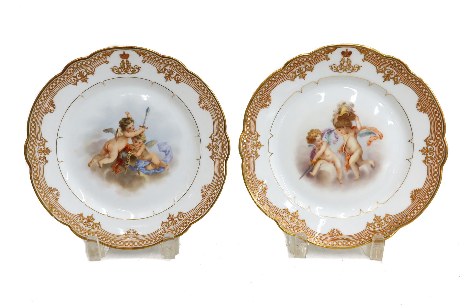 Pair Russian Grand Duke Alexander Alexandrovich Imperial Porcelain Plates c 1890 (1 of 9)