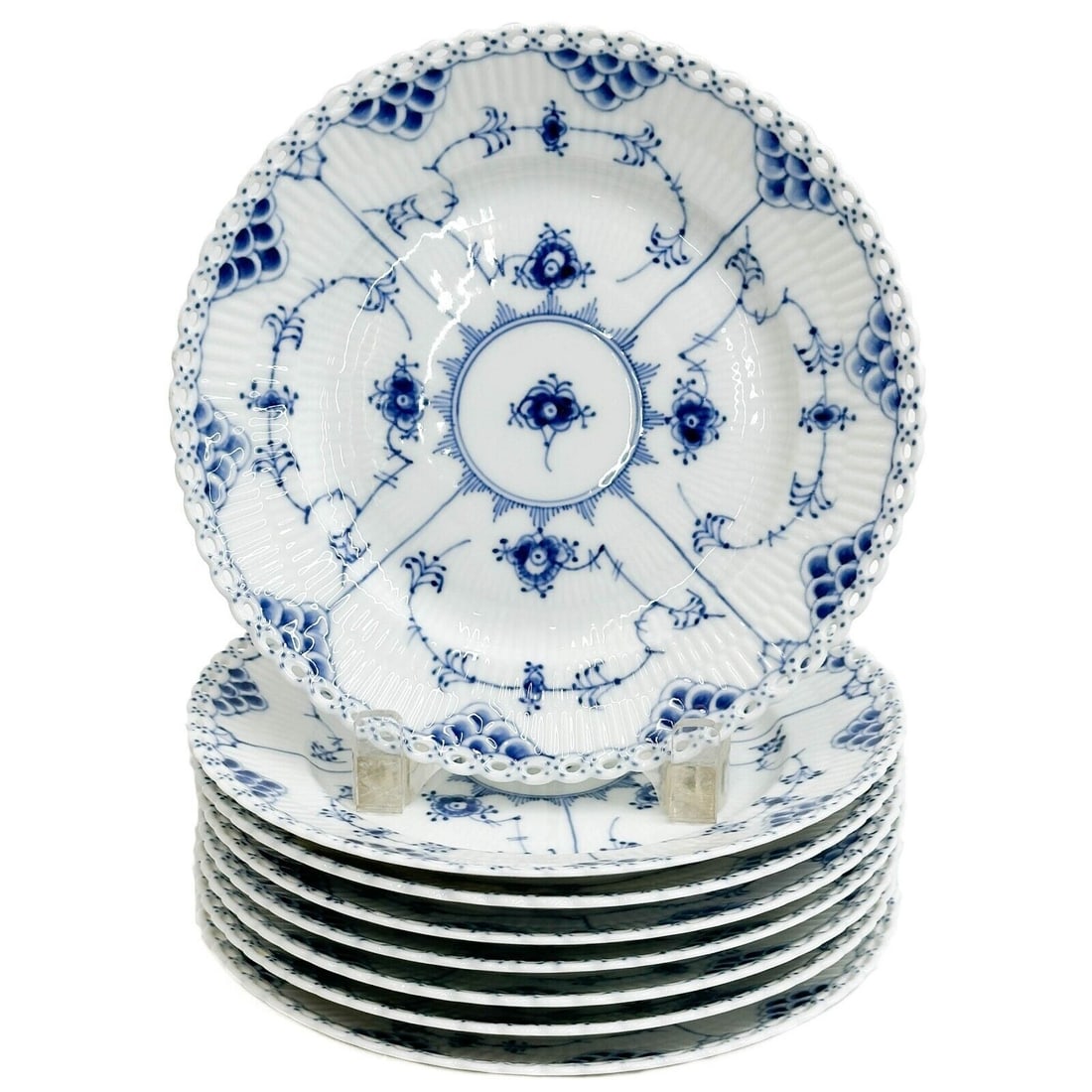 8 Royal Copenhagen Denmark Porcelain Fluted Full Lace Dessert Plates 1086 (1 of 4)