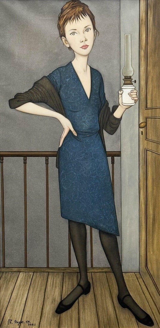 Philippe Henri Noyer (French, 1917-1985) Woman with a Lamp Oil on Canvas Framed (1 of 7)