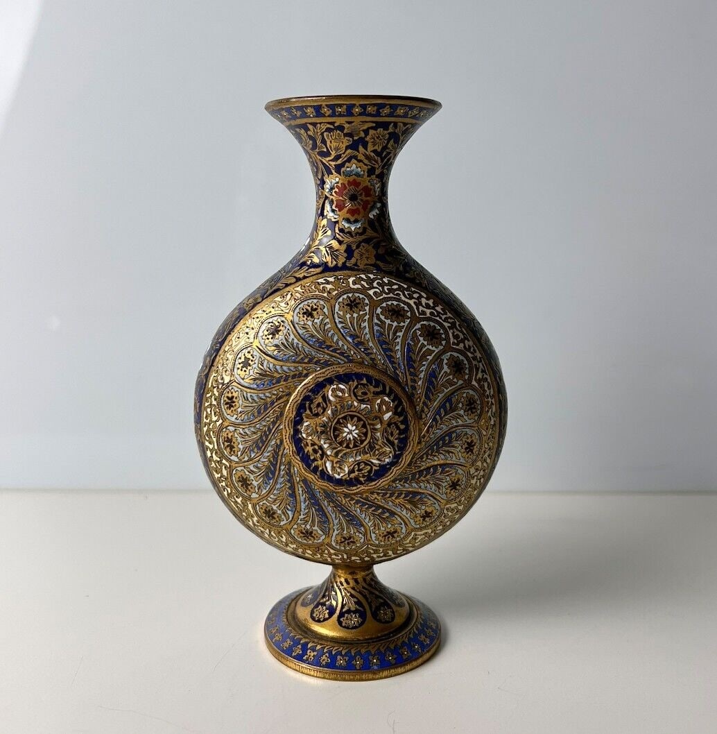French Champleve enamel gilt bronze miniature vase (1 of 5)