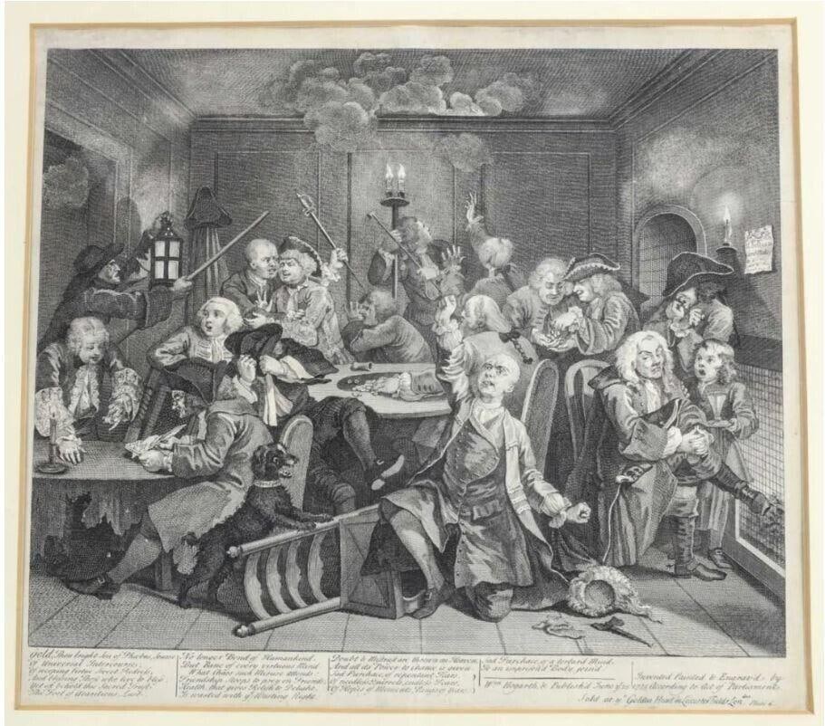 Hogarth, William Engraving A Rake's Progress 1735, No 6 (1 of 3)