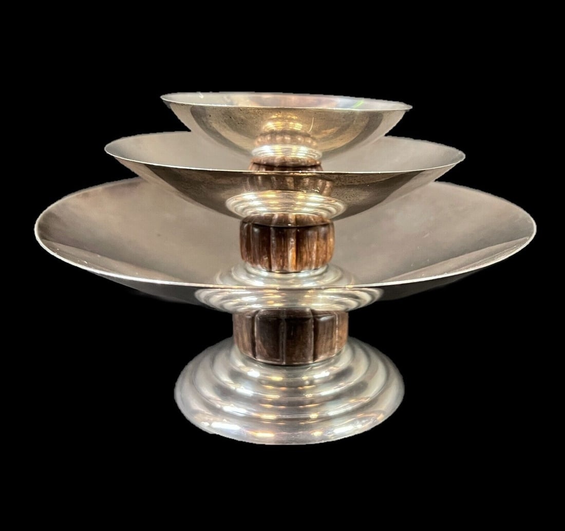 3pc Puiforcat Sterling Silver Art Deco Dish Tazza Compotes c1920 (1 of 13)