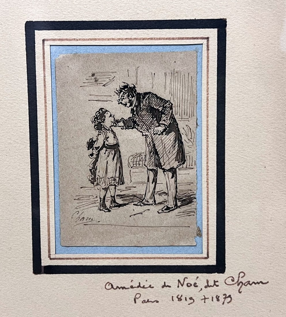 Amedee Cham de Noe Pen and Ink drawing of two figures a man and a girl: Map of Europe, Jean Baptiste Bourguignon Anville (1697-1782) Engraved map on 2 sheets, hand colored, dated 1754. Engraver or Printer: Delahaye, Guillaume, 1725-1802. 31lbs (very heavy) Measurements: A