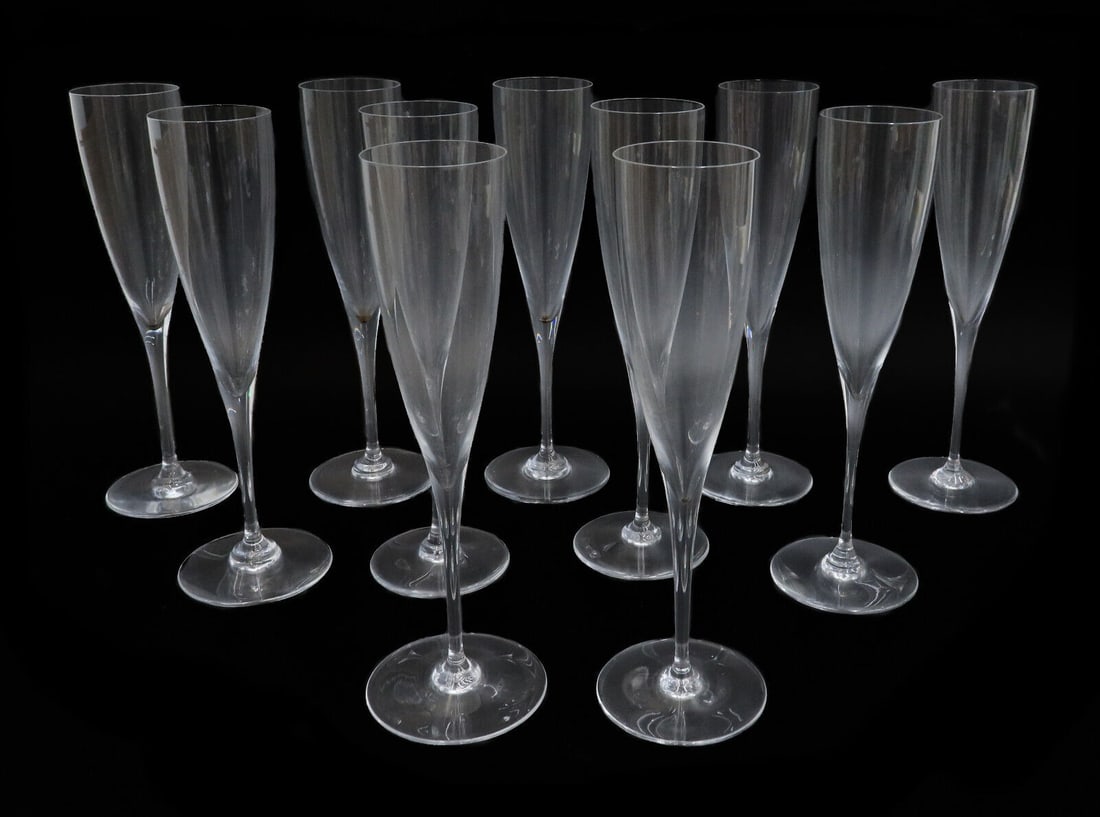 11 Baccarat France Crystal Glass Champagne Flutes in Dom Peringon Signed (1 of 10)