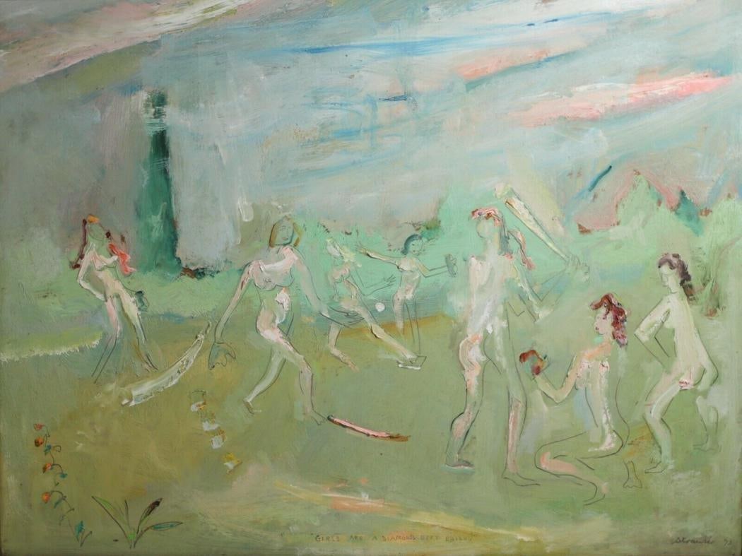 Sterling Strauser  (American 1907 - 1995) Oil painting nudes playing Baseball (1 of 7)