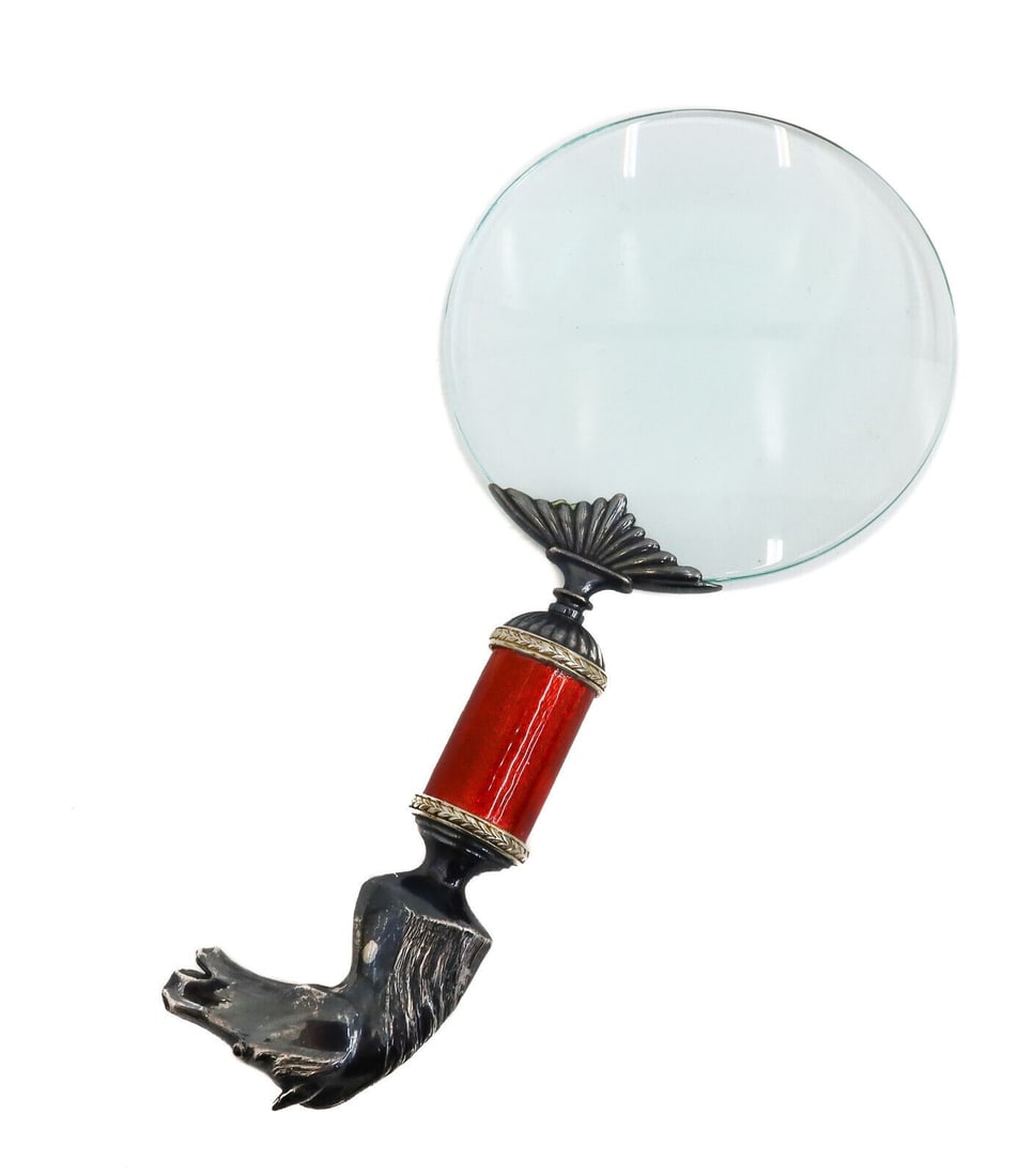 Russian 88 Silver and Red Guilloche Enamel Horse Magnifying Glass 20th C (1 of 7)
