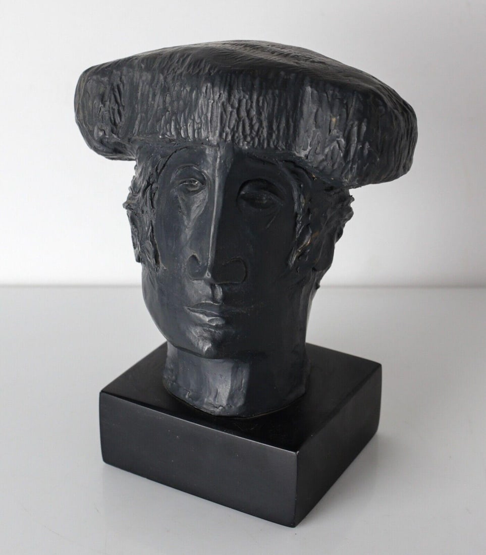 Alvar Sunol Patinated Bronze Tone Mid Century Modernist Bust Sculpture Matador (1 of 5)