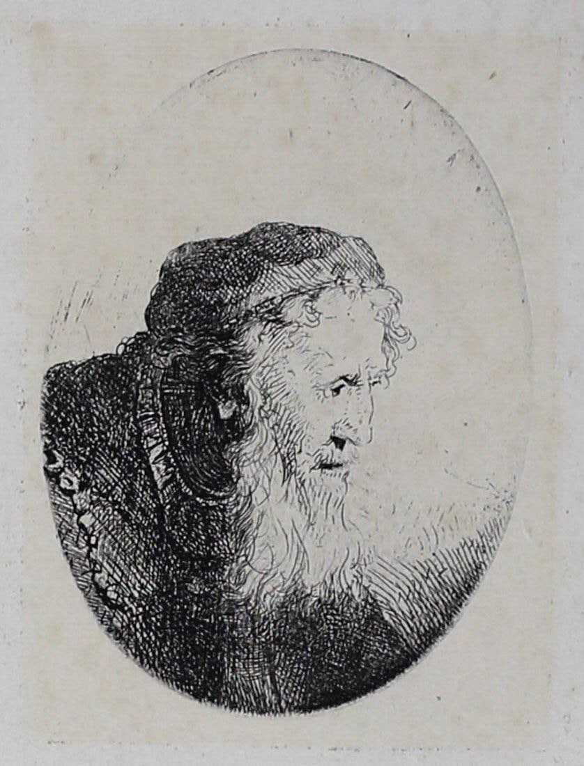 Ferdinand Bol Dutch 1616-1680 Etching & Drypoint Man in Profile: Bol, Ferdinand (Dutch 1616-1680) Etching and drypoint on wove paper. Bust of elderly man, profile to right' First state of three. No printing en verso 'GL' stamp on lower Right. No printing en verso.