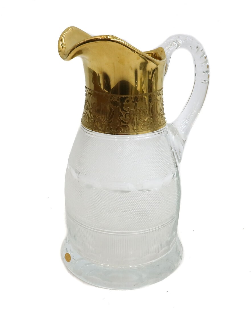 Moser Czech Cut Crystal Glass 10.25 inch Pitcher in Gold Splendid Signed (1 of 8)