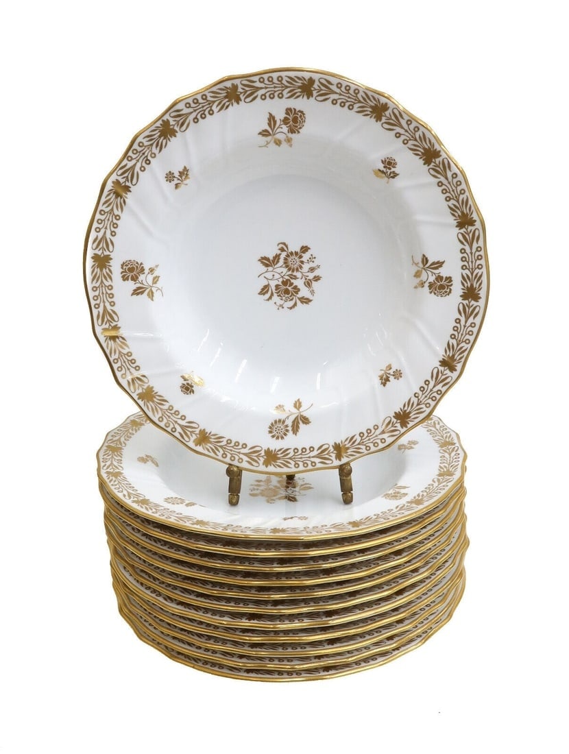 12 Copeland Spode for Tiffany & Co. Porcelain and Gilt Rimmed Soup Bowls c1910 (1 of 5)
