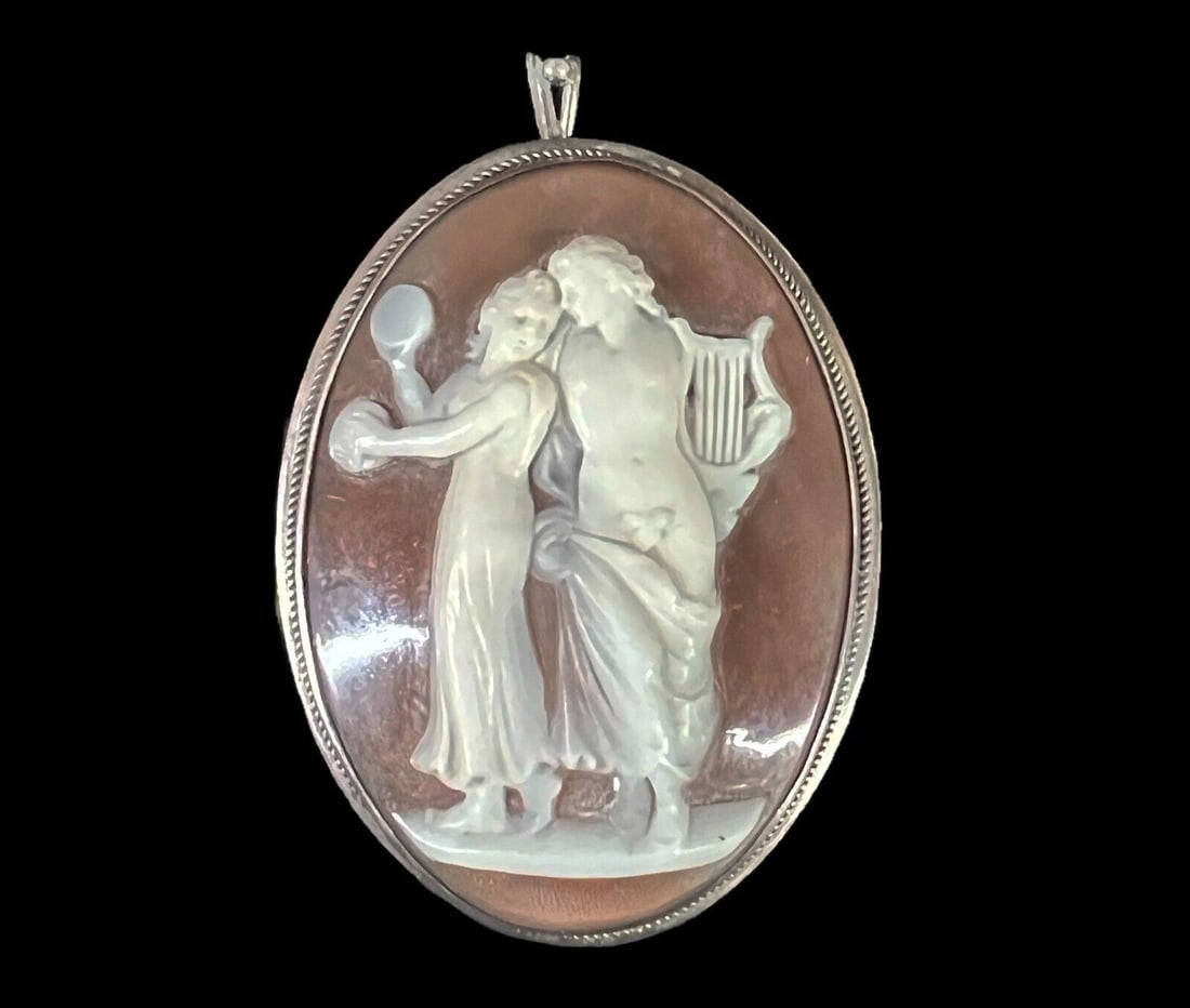 Victorian CAMEO Pendant Silver Antiquity Scene (1 of 8)