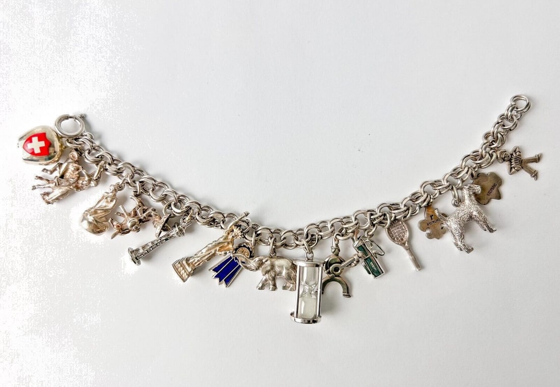 Vintage 1960s Sterling Silver Charm Bracelet with charms (1 of 10)