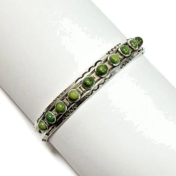 Old Pawn Silver and Green Turquoise Cuff Bangle Bracelet (1 of 6)