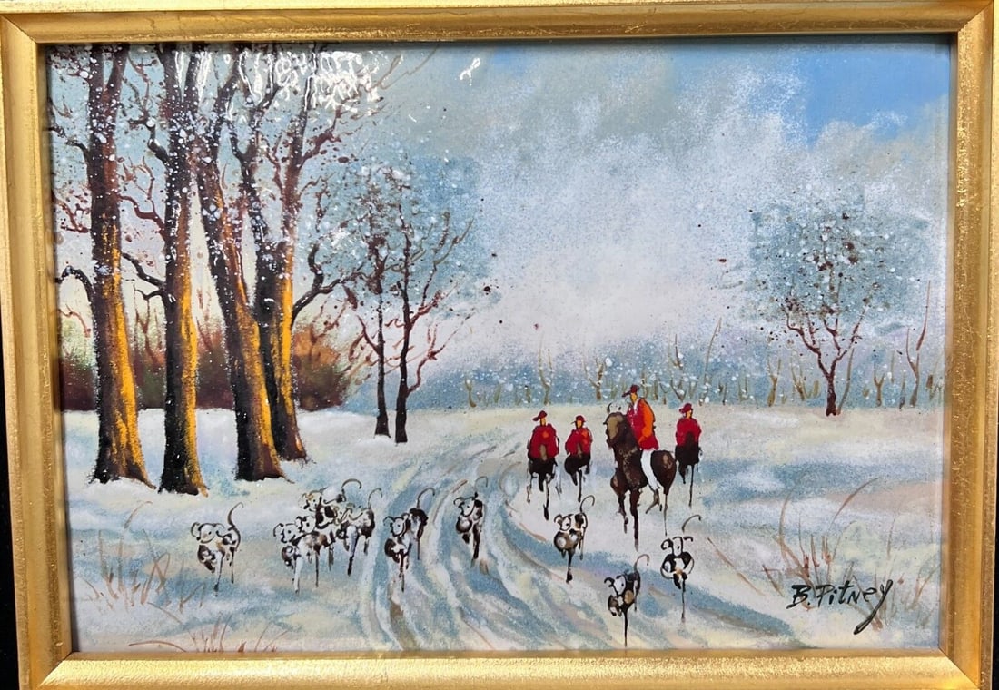 B. Pitney Hand painted Enamel on Copper Plaque c1950 (1 of 4)