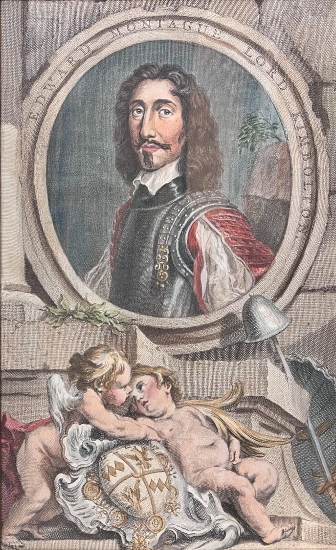 Jacobus Houbraken Hand Colored Engraving Portrait Edward Montagu: Jacobus Houbraken (1698-1780) Hand colored Engraving on paper, Portrait Edward Montagu 2nd Earl of Manchester. Originates from Thomas Birch's, 'The Heads of Illustrious Persons of Great Britain.' Fram