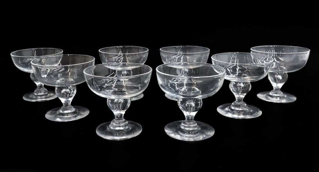 8 Steuben Champagne Saucers or Tall Sherbet Goblets #7877 Tear Drop Stem (1 of 9)