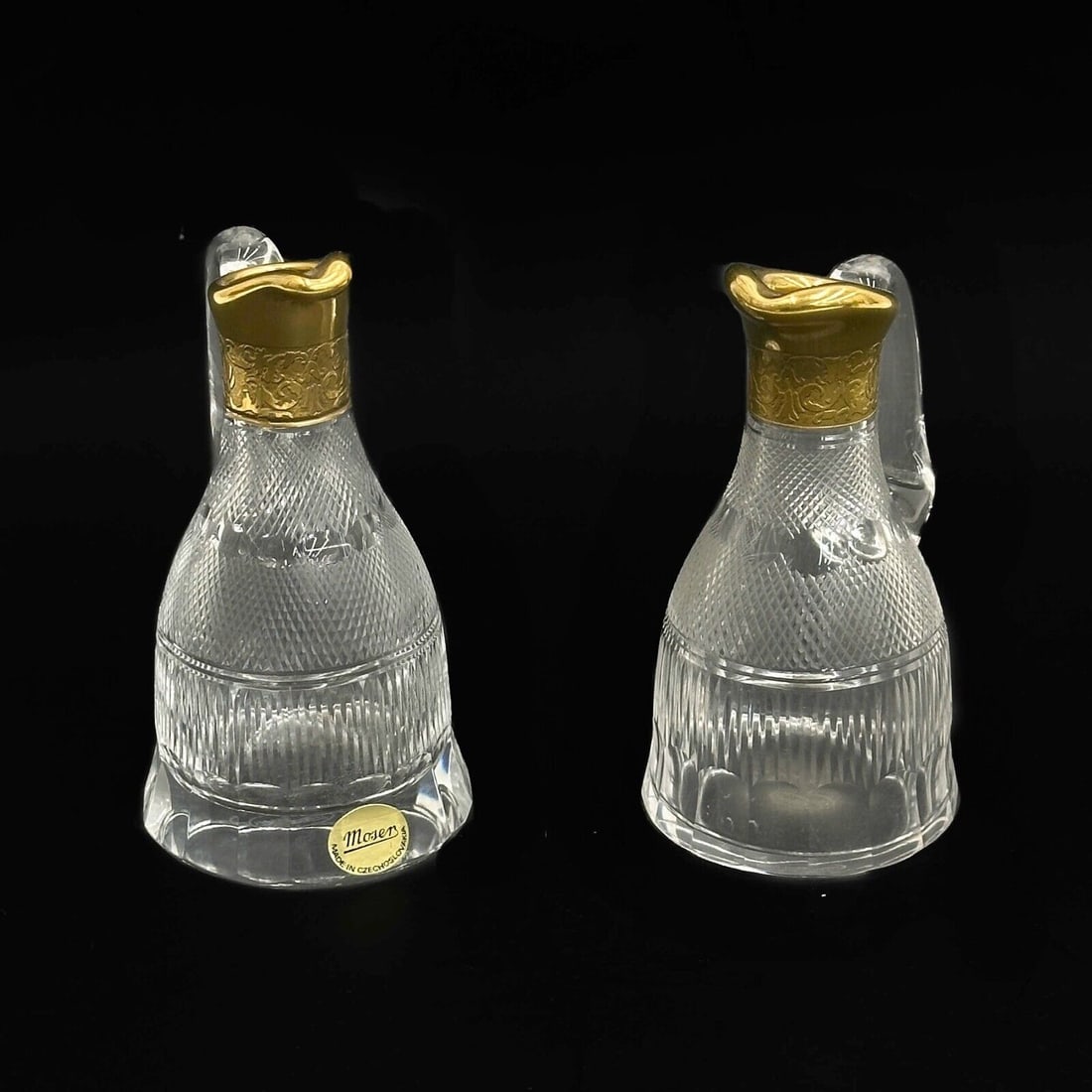 2pc Moser Gilt Glass Cruet Pitchers Oil Vinegar in Splendid Gold (1 of 5)