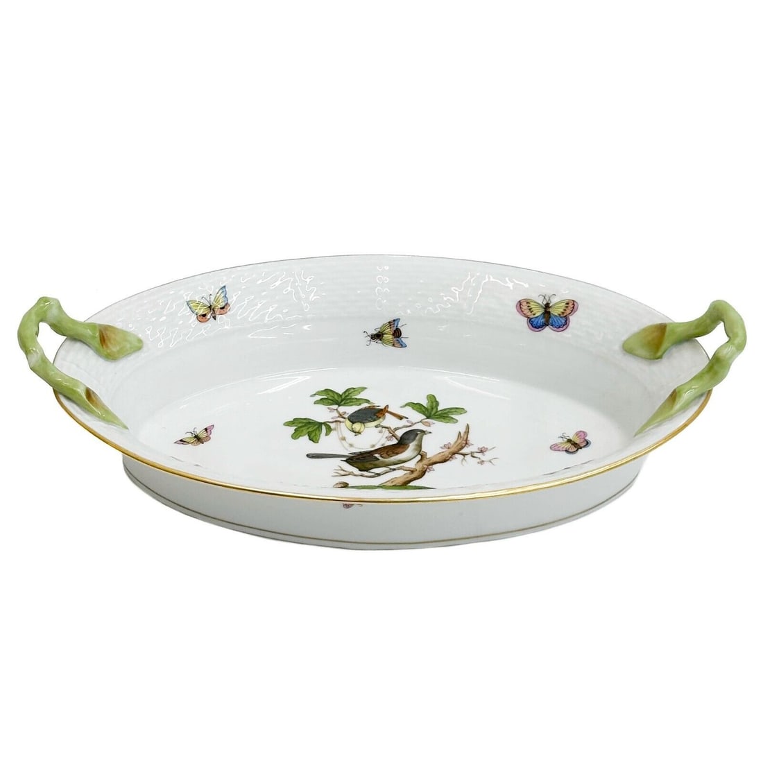 Herend Hungary Rothschild Birds Porcelain Oval Handled Bread Dish #380 (1 of 4)