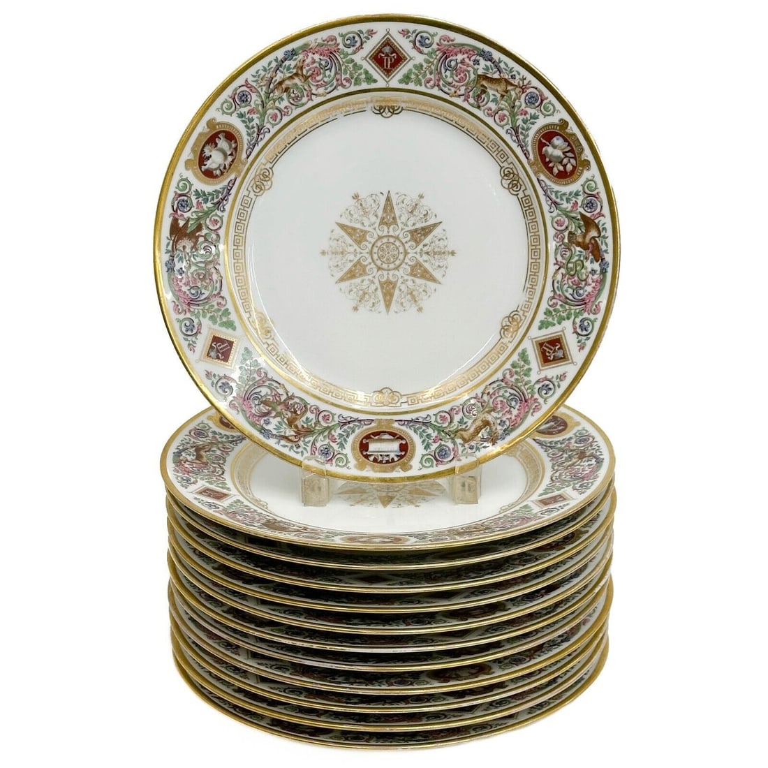 12 Sevres Louis Phillipe Hunting Scene Chateau de Fontaine Bleau Dinner Plates (1 of 7)