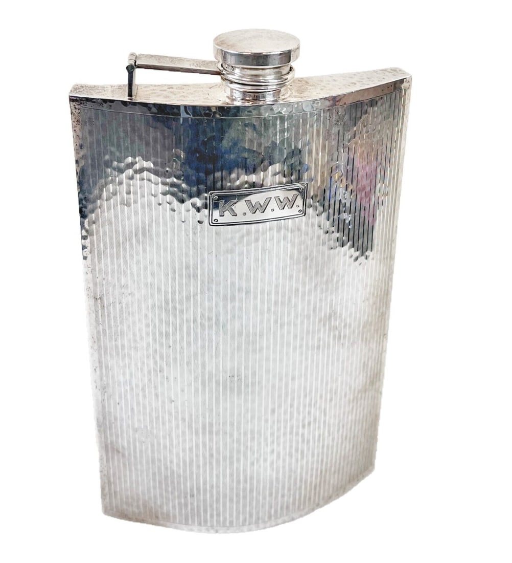 Wallace Sterling Silver Hip Flask 3/4 pint Hammered (1 of 9)