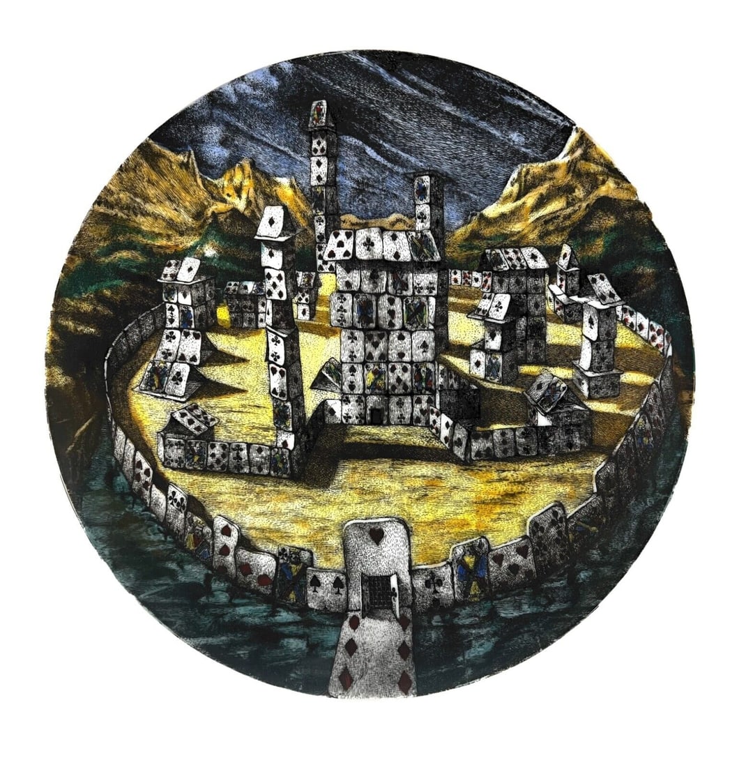 Fornasetti Citta di Carte No. 7 Porcelain cabinet plate City of Cards (1 of 5)