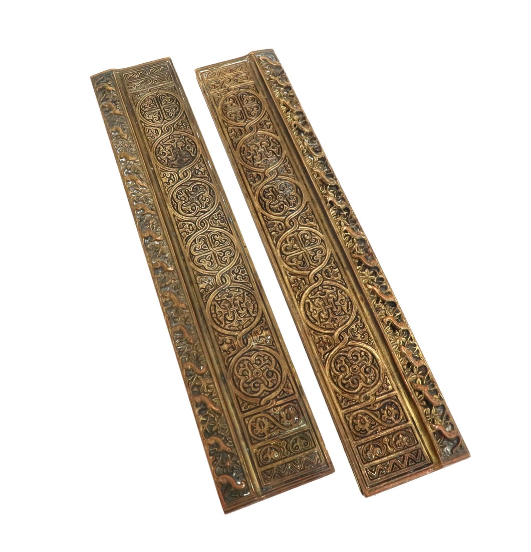 Tiffany Studios New York Gilt Bronze Venetian Blotter Ends #1640: Tiffany Studios New York Gilt Bronze Venetian Ermine Blotter Ends #1640, circa 1900. Underside marked Tiffany Studios New York 1640. Weight: Approx. 2 lb Measurements: Approx. 12.25 inches x 2.5 inche