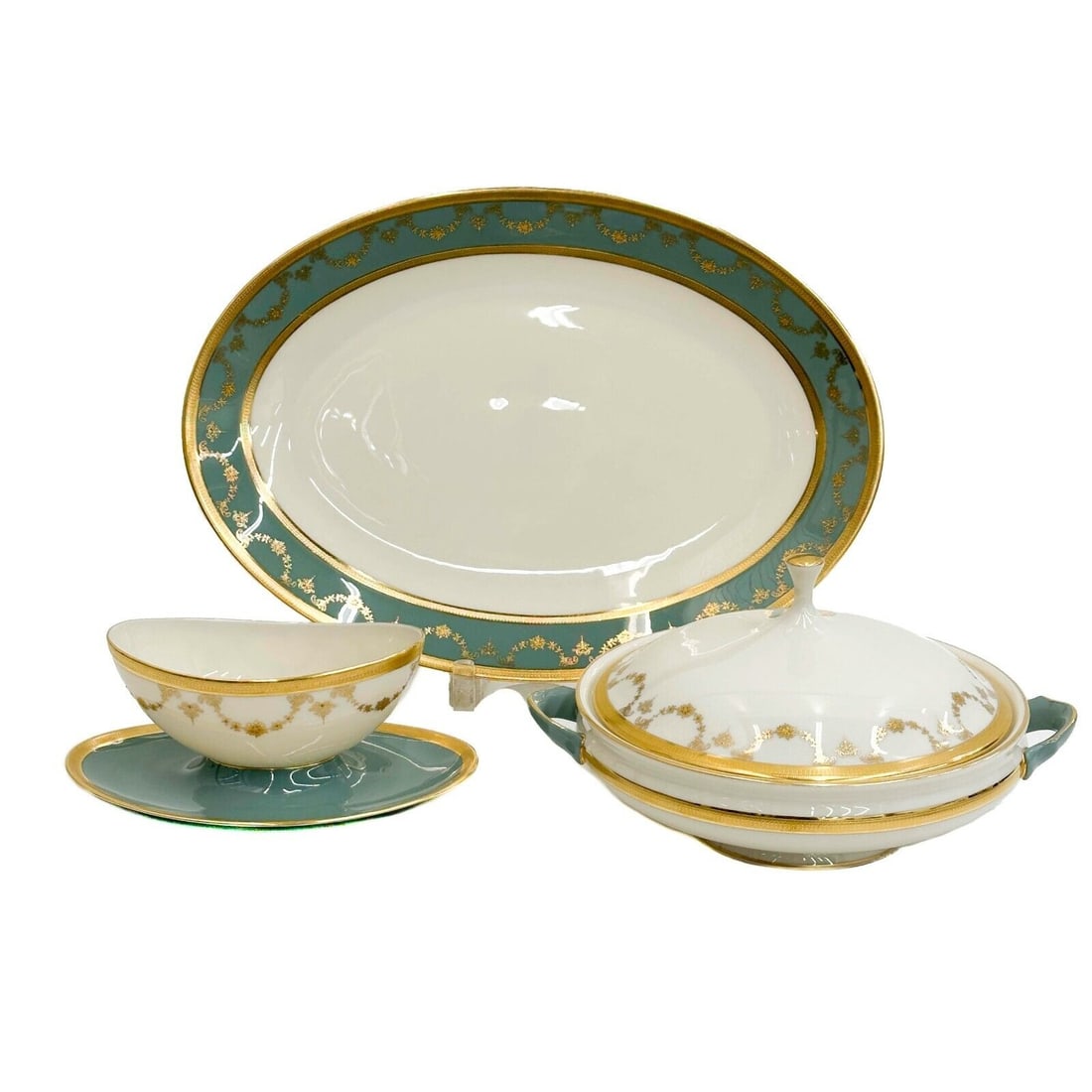 3pc Lenox Westport Gilt Porcelain Serving Pieces Teal Blue (1 of 8)