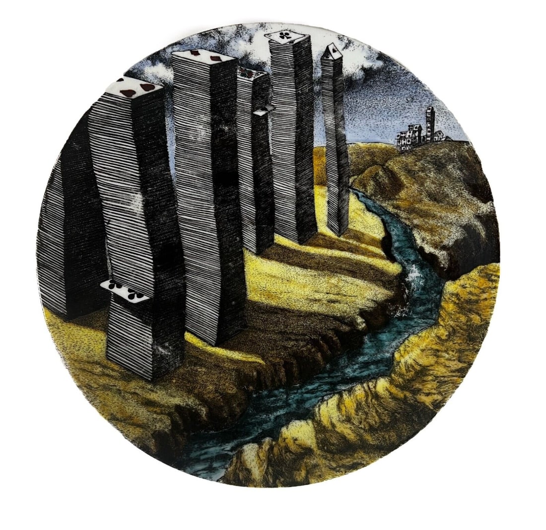 Fornasetti Citta di Carte No. 11 Porcelain cabinet plate City of Cards (1 of 5)