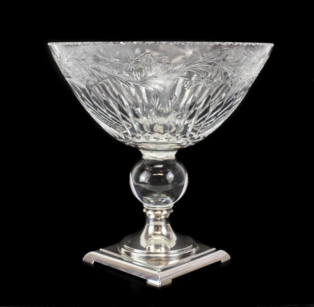 Hawkes Footed Centerpiece Bowl Sterling Silver, Cut Crystal (1 of 6)