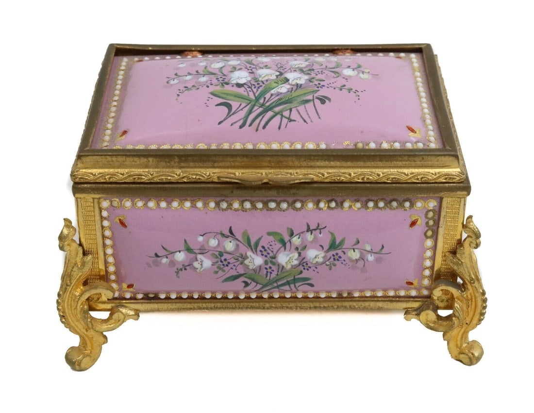 French Enamel and Bronze Mounted Casket Box Late 19th Century Florals (1 of 11)