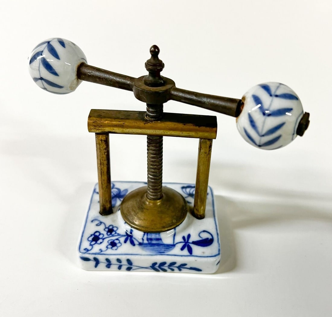 German Nutcracker Blue Onion pattern Porcelain Brass c1900 (1 of 6)