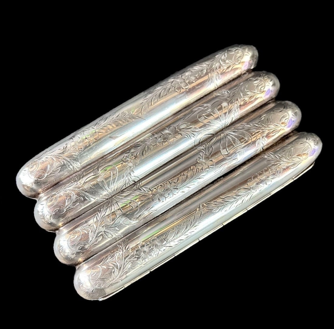 Webster Sterling Silver Cigar Case engraved florals (1 of 7)