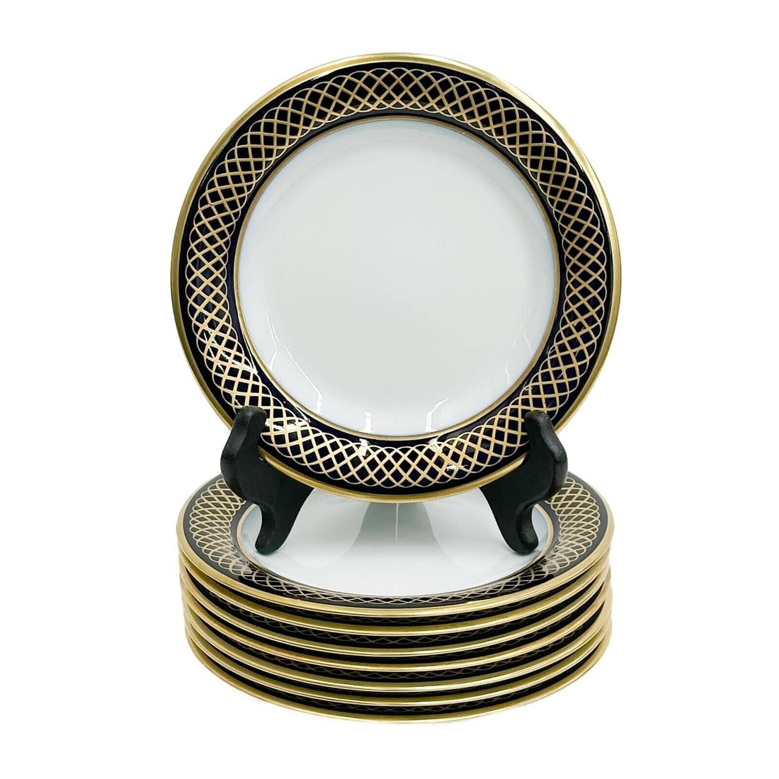 8 Bernardaud Limoges for Asprey Carrousel Bread Plates Cobalt Blue: 8 Bernardaud Limoges for Asprey Carrousel bread Plates. A cobalt blue ground to the edge with ornate gilt decoration. Underside marked Bernardaud Limoges France Carrousel Asprey Weight: Approx. 2.5 lb