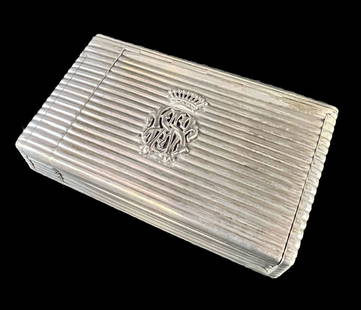 Austrian 800 Dubrovnik Ragusa Silver Tinder Box Cigarette Case: Austrian 800 Dubrovnik Ragusa Silver Tinder Box Cigarette case, reeded detail overall, mounted armorial monogram "WS", strike plate, gilt interior. Measurements: Approx. 163grams. 3.625 x 2.25 x 0.75