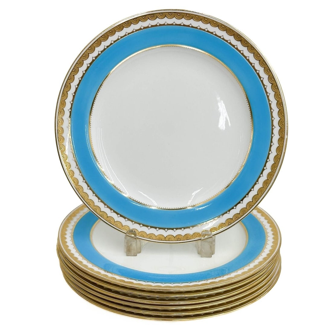 7 Minton England Porcelain Dinner Plates Sky Blue G877 circa 1890 (1 of 5)