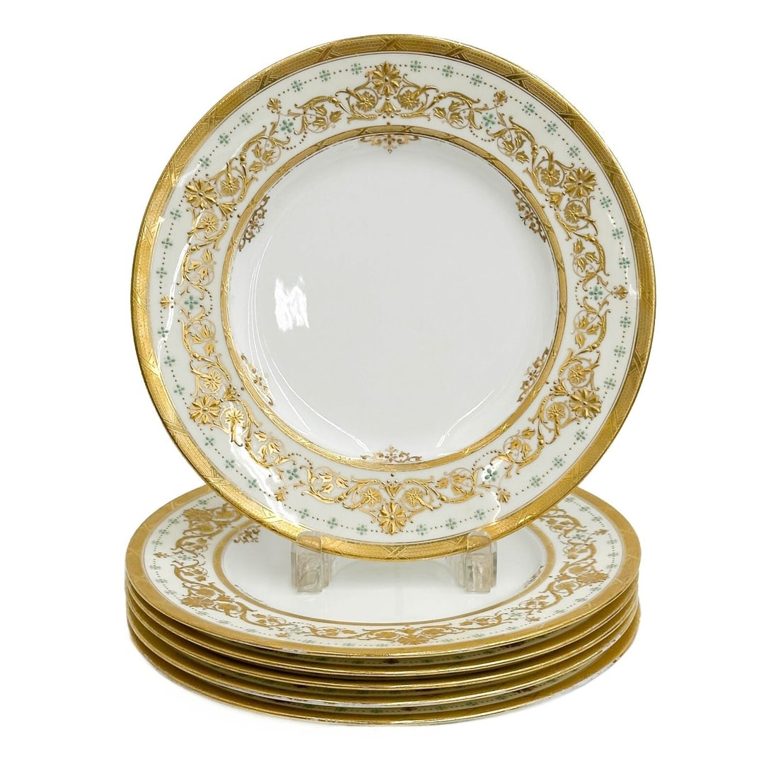 6 Minton England for Tiffany & Co Gilt & Enameled Porcelain Dinner Plates H3032 (1 of 5)