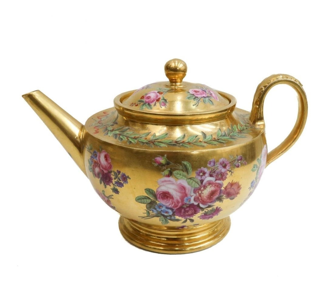 Sevres Gilt Porcelain Teapot Hand Painted Pink Roses Philippe Parpette 1795 (1 of 8)