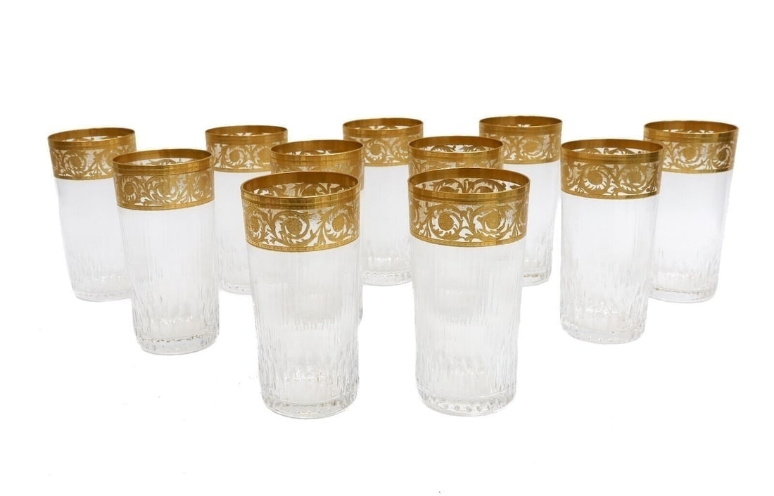 11 Saint (St) Louis France Cut Glass 10 ounce Highball Goblets in Gold Thistle (1 of 5)