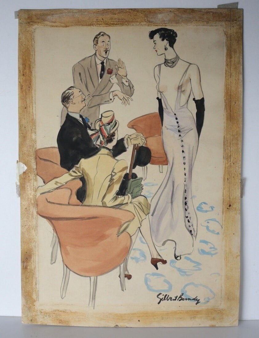 Gilbert Bundy 1911 - 1955 Watercolor Painting Cartoon Esquire Mag 1930s (1 of 5)