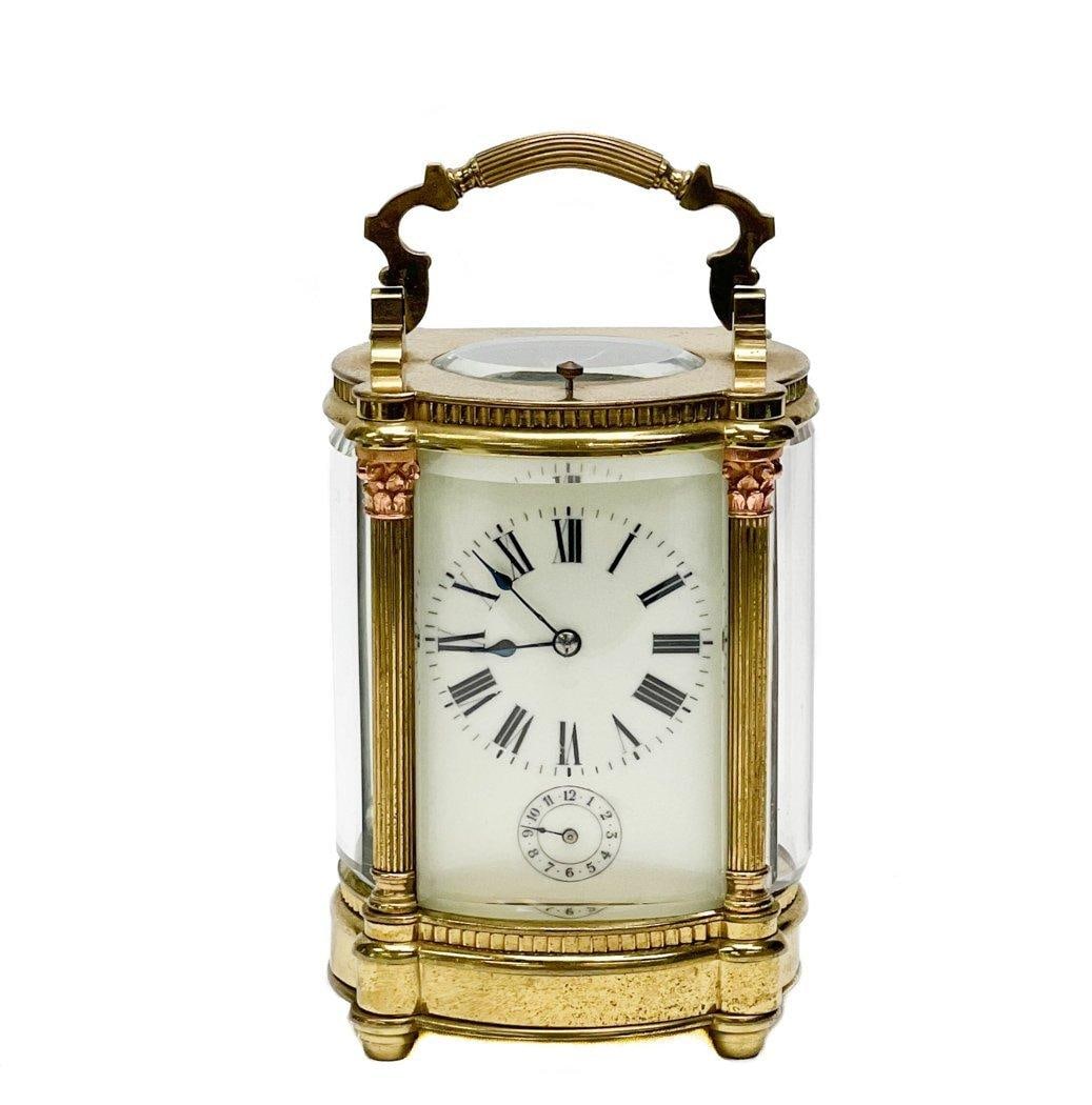 French Gilt Bronze & Glass Hour Repeater Carriage Clock circa 1900 (1 of 7)
