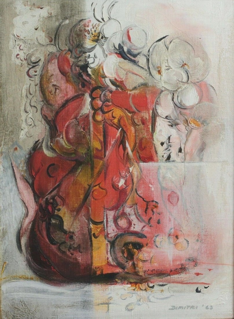 Dimitri  (Russian? 1926 - 2007) Oil painting on canvas, Abstract still life (1 of 6)