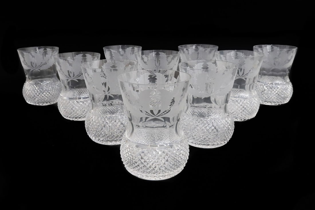 10 Edinburgh Scotland Crystal Cut Glass Old Fashioned Goblets  in Thistle (1 of 7)