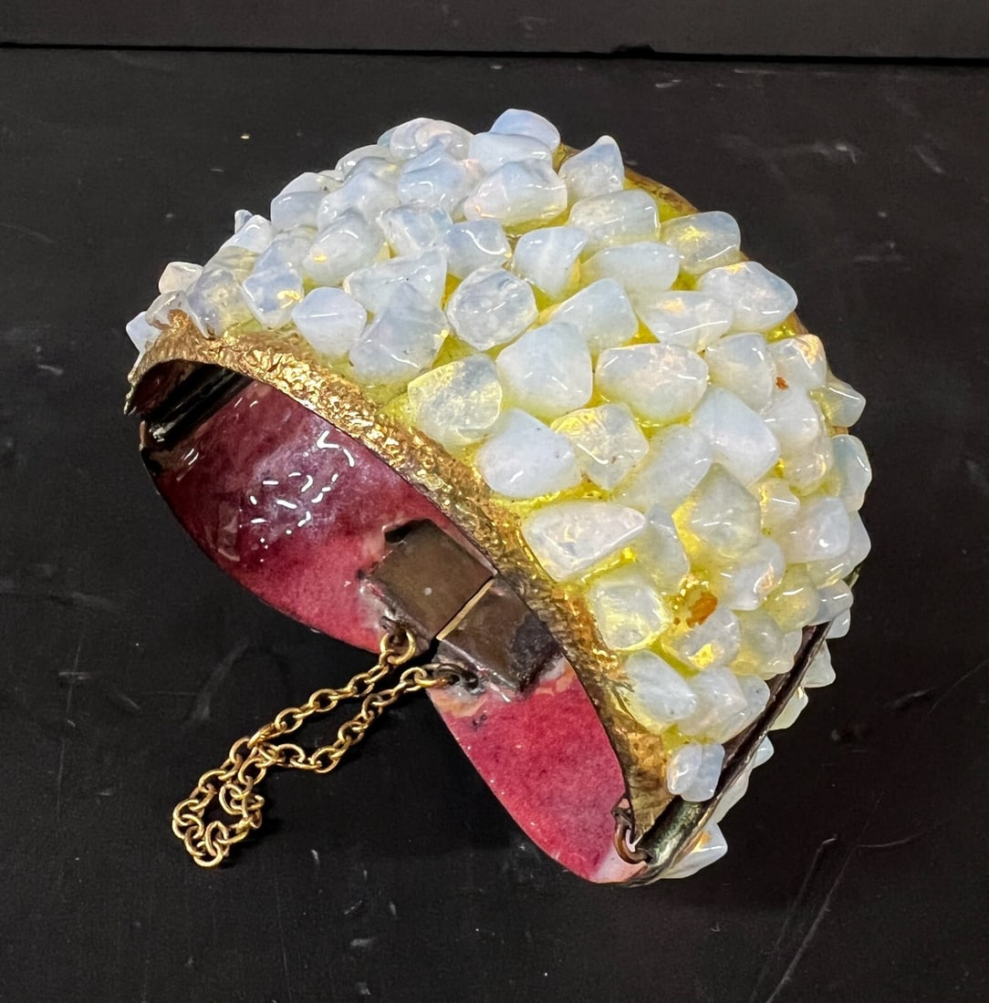 Vintage Andree Bazot Paris Enamel on copper opalescent Fused Glass Cuff Bracelet (1 of 9)