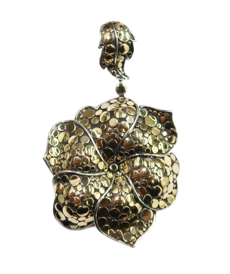 John Hardy 18k Yellow Gold and 925 Sterling Silver Dot Flower Necklace Pendant (1 of 7)