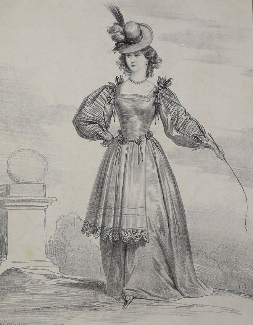 Achille Deveria (French 1800-1857) Lithograph Chasse du Temps de Louis XII: Deveria, Achille (French 1800-1857) Black and White Lithograph on wove paper, 'Costume de Chasse du Temps de Louis XIII'. Signed 'A Deveria' in stone on lower right. 'GL' stamp on lower right. No prin