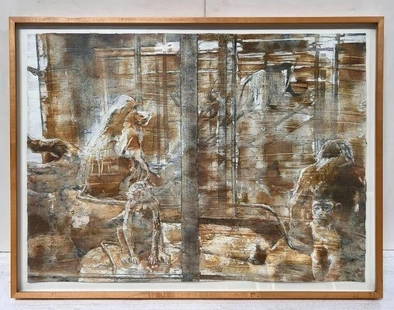 Ruth Weisberg (1942-) Mixed media MUSEUM: Ruth Weisberg (1942-) Mixed media on paper, titled "Museum", signed and dated lower right (1997). Glazed and framed. Weight: Approx. 15lbs Measurements: Approx. sheet 30 x 22.75 inches; Framed 32.5 x