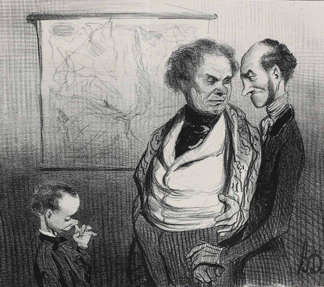 Honore Daumier France 1808-1879 Lithograph L'Instituteur Votre fils me fera (1 of 2)